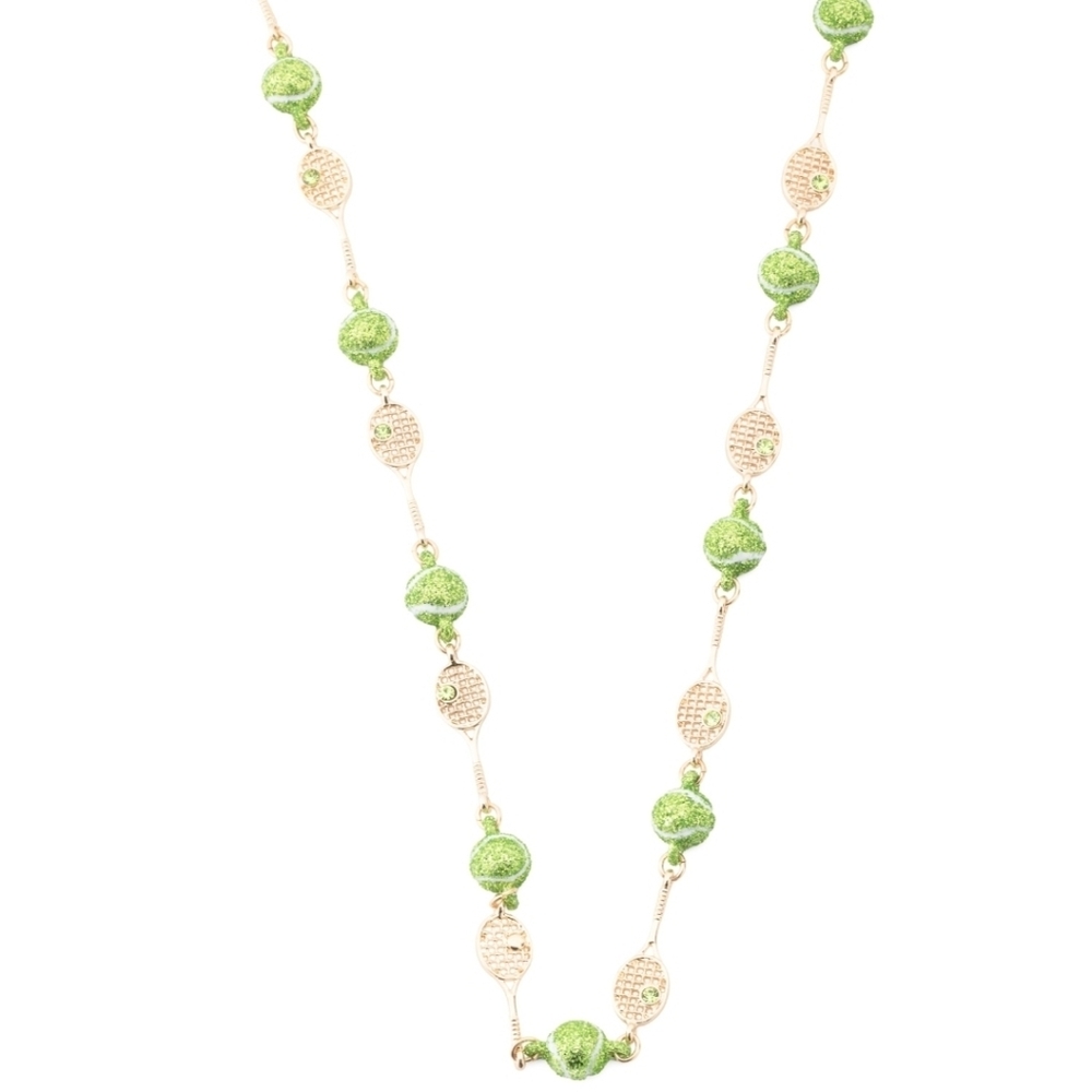 🎾🔹️Betsey Johnson 🔹️gold Plated Pink/Green Tennis Racquet 16in Necklace - Picture 3 of 4